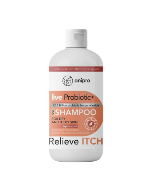 anipro Live Probiotic+ Reliеve Itch - пробиотичен шампоан за кучета при суха и сърбяща кожа, 250 мл