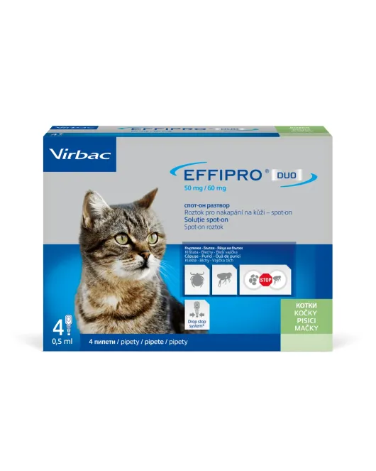 Effipro Duo Cat - Пипети срещу бълхи и кърлежи за котки 1-6 кг
