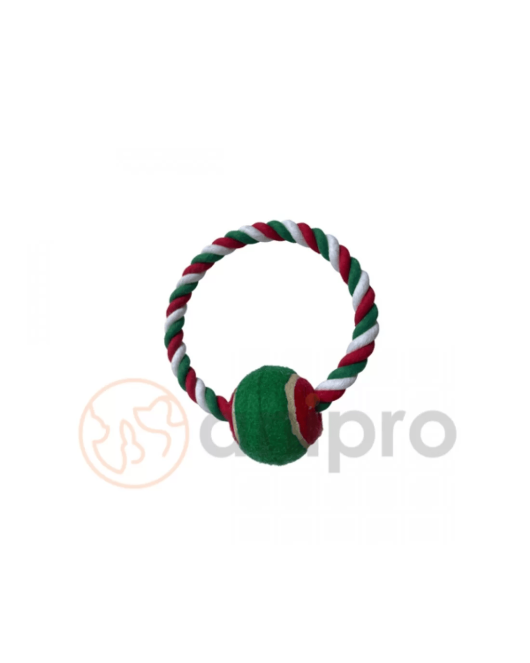 anipro Играчка въже кръг с топка бяло/зелено/червено 18 см, 125-135 г