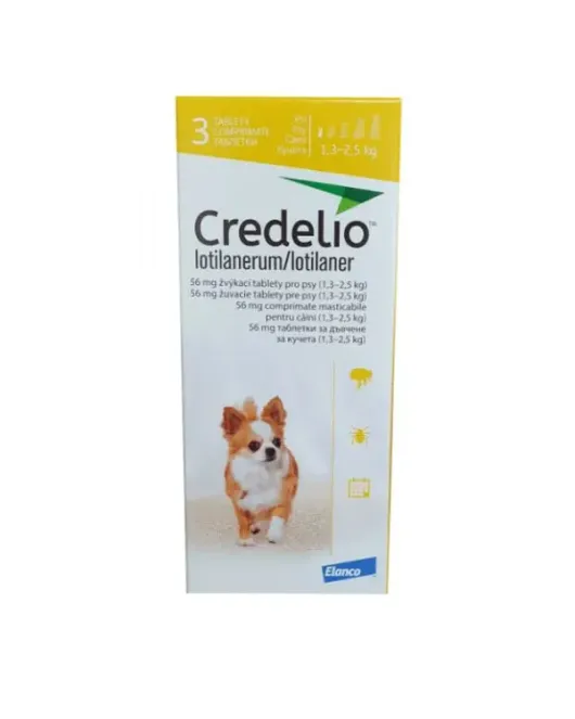Elanco Credelio 56 mg - дъвчащи овкусени таблетки за кучета от 1,3 до 2,5 кг - кутия с 3 броя