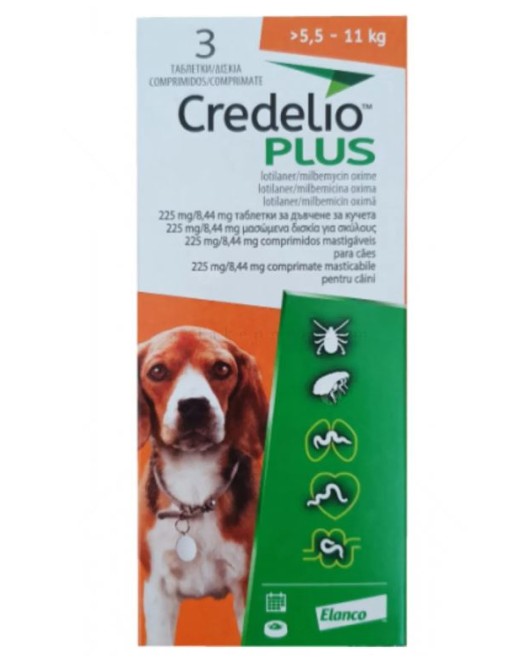 Credelio Plus - таблетки за вътрешно и външно обезпаразитяване на кучета от 5,5 до 11 кг - кутия с 3 таблетки
