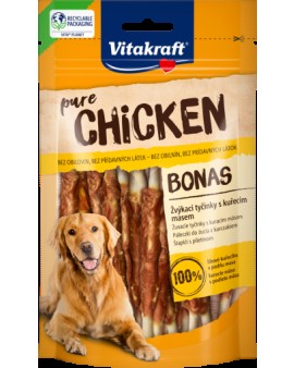 Лакомства за кучета - Vitakraft ® Pure CHICKEN BONAS - Пръчици, обвити в пилешко месо, 100% ПИЛЕ в съдържанието на месо