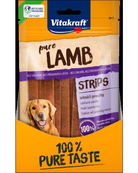 Лакомства за кучета - Vitakraft ® Pure LAMB Strips - Ленти от АГНЕШКО месо, 100% АГНЕШКО в съдържанието на месо