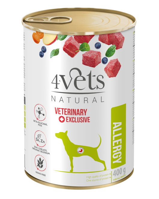 4VETS Natural Vet Wet Food, ALLERGY, 400 g – Ветеринарна консерва за кучета