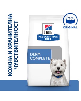 Hill's PRESCRIPTION DIET Derm Complete Mini - лечебна суха храна за кучета с хранителни алергии и алергии от околната среда, за мини породи до 10 кг, с ориз и яйца