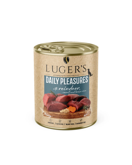 Luger's Dog Food 800 g - еленско и моркови – Висококачествена консерва за кучета
