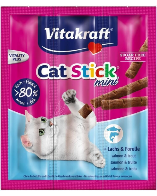 Salmon Mini Stick + Cat Grass, 3бр. - Лакомство за котки със сьомга и котешка трева